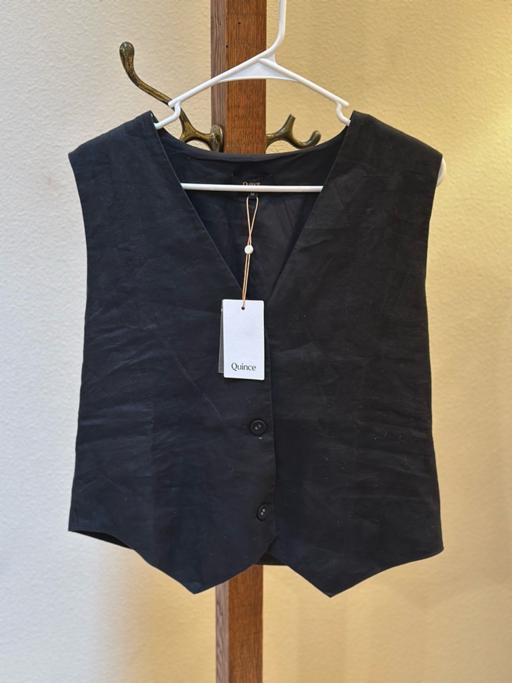 Quince Black Linen Buttoned Vest